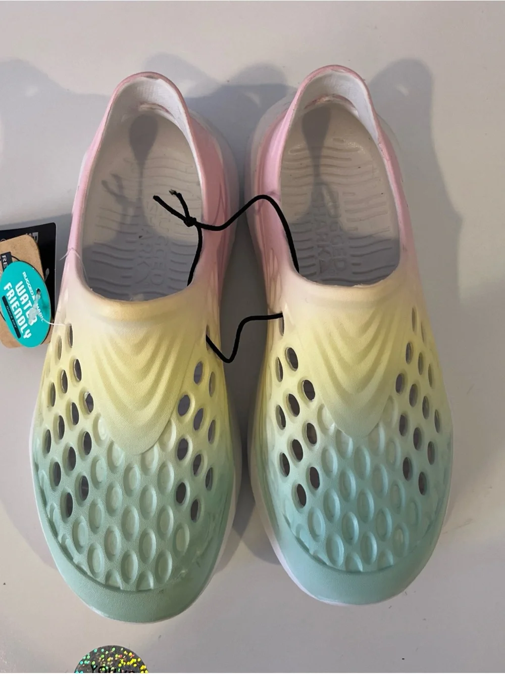 Rugged Shark Kids' Water-Friendly Slip-On Clogs - Pastel Green & Pink size 2